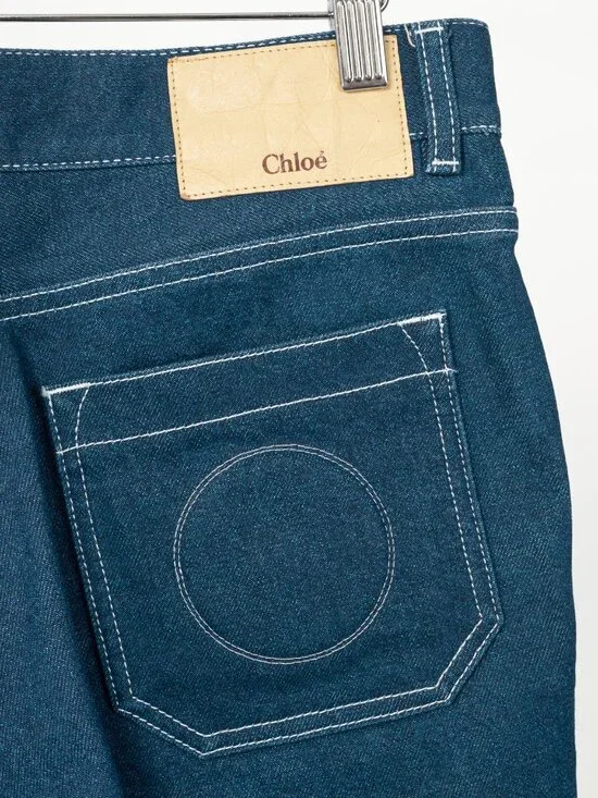 Chloe SS18 Runway Ultramarine Cotton Denim Cropped Circle-Stitch Jeans - Picture 8 of 14